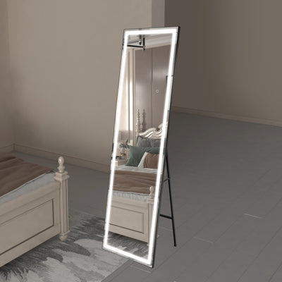 Sumerain helkroppsspeil med LED-lys, 67"x20" gulvspeil med dimming og 3 fargebelysning, høyt helkroppsspeil for soverom, garderobe, kappebod, svart ramme