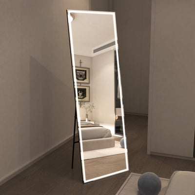 Sumerain 75"x28" stor LED stående helkroppsspeil, trinnløs dimbar opplyst gulvspeil med 3 fargebelysning, veggmontert helkroppsspeil for soverom, garderobe, temperert glass