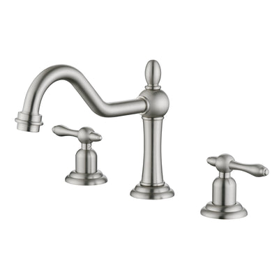 sumerain Vintage 8" bredt baderomskran med 3 hull, 2-håndtaks servantkran i børstet nikkel