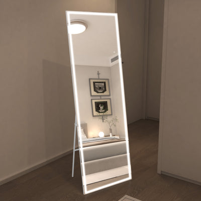 Sumerain 75"x28" LED gulvspeil med lys, hvit ramme helkroppsspeil med dimming og 3 fargetemperaturer, stående helkroppsspeil for soverom, garderobe