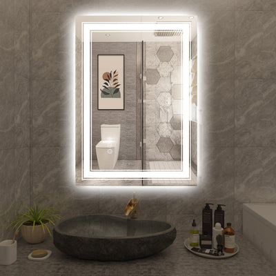 Sumerain 20 x 28 tommer LED baderomsspeil med lys, front- og baklyst trinnløs dimbar sminkespeil, anti-dugg, minnefunksjon, 3 fargetemperaturer