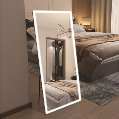 SUMERAIN helkroppsspeil med lys, 80"x36" LED gulvspeil, helkroppsspeil med dimming og 3 fargebelysning, gulvstående speil for soverom, stue, garderobe