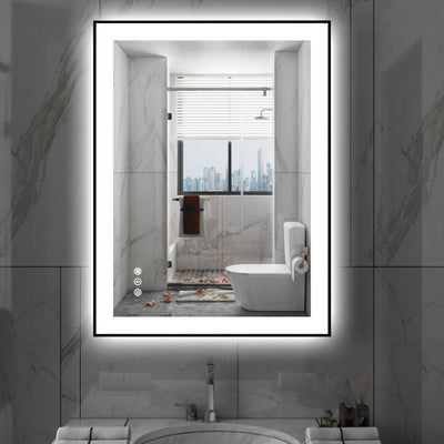 Sumerain 28"x36" smart anti-dugg LED baderomsspeil med lys, svart innrammet baderomsveggspeil med frontlys og baklys, 3 fargetemperaturer, trinnløs dimbar