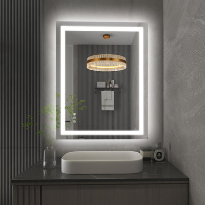 SUMERAIN LED baderomsspeil med front- og baklys, 28 x 36 tommer 3 farger dimmbart smart belyst baderomsservantspeil for vegg, anti-dugg, minnefunksjon, herdet glass, ETL-sertifisert