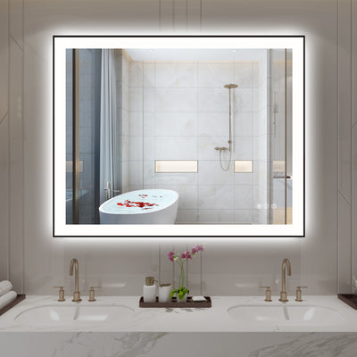 Sumerain 40"x32" LED baderomsspeil med svart ramme, anti-dugg dimbar front- og baklyst LED sminkespeil for vegg, 3 fargetemperaturer