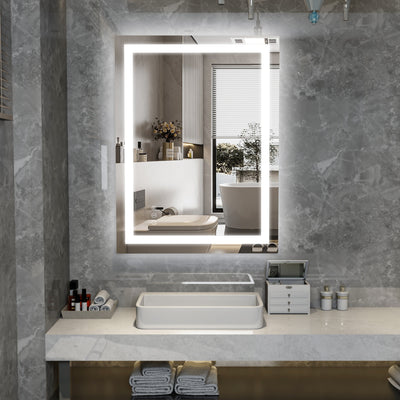 SUMERAIN 24 x 32 tommers LED baderomsspeil med lys, anti-dugg trinnløs dimmbart smart baderomsservantspeil for vegg, 3 fargelys, minnefunksjon, herdet glass belyst servantspeil