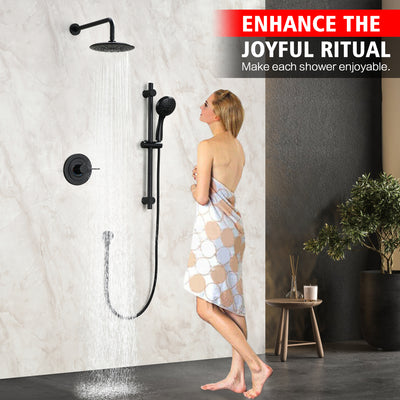 sumerain Shower Faucet Set Complete, Matte Black Rainfall Shower Head System,Wall Mounted Dual Shower Set Valve and Trim Kit Included