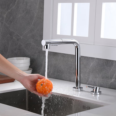 SUMERAIN 2 Hole Kitchen Faucet with Pull Out Sprayer Chrome, Front Window Kitchen Sink Faucet with Side Single Handle