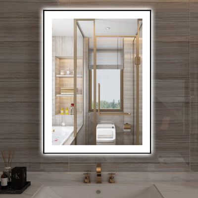 Sumerain LED baderomsspeil for vegg, 24 x 32 tommer anti-dugg opplyst sminkespeil med front- og baklys, trinnløs dimming, 3 fargetemperaturer, minne, herdet glass