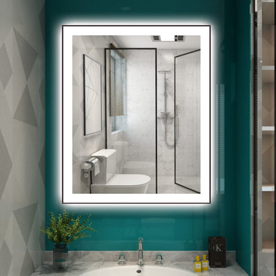 Sumerain 30 x 36 tommer svart innrammet LED speil for baderom, trinnløs dimbar anti-dugg baderomsspeil med lys, 3 fargetemperaturer