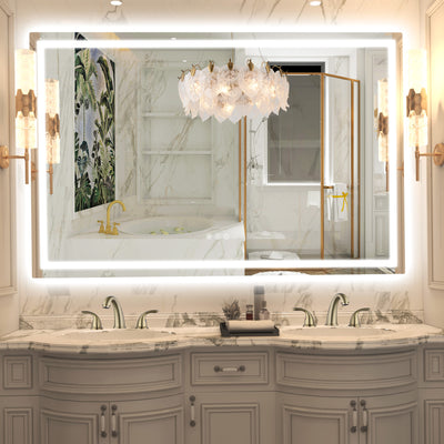 SUMERAIN moderne LED baderomsspeil for vegg, 55 x 36 tommer herdet glass smart opplyst baderomsspeil med duggfritt, dimbar lysstyrke, 3 fargetemperaturer, lysere LED sminkespeil