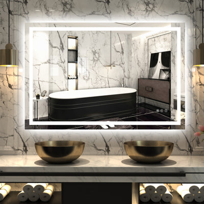 Sumerain 48" x 32" LED baderomsspeil — dimbart bak- og frontbelyst smart sminkespeil, duggfritt, 3 fargetemperaturer, minnefunksjon, herdet glass, ETL-sertifisert