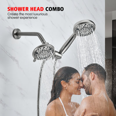 sumerain 3 Way High Pressure Rain Shower Head with Handheld 2-in-1 Combo,Stainless Steel Shower Hose,Brushed Nickel