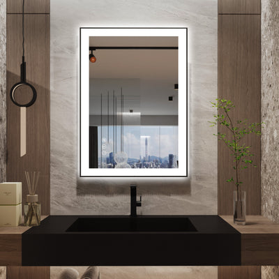 Sumerain 20 x 28 tommer LED baderomsspeil med ramme, front- og bakbelyst opplyst sminkespeil, duggfritt dimbart veggspeil med 3 fargetemperaturer, minnefunksjon og herdet glass