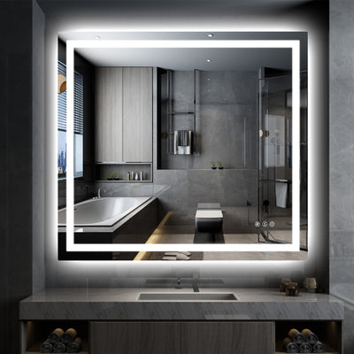 SUMERAIN 40 x 36 tommer LED baderomsspeil med lys, front- og bakbelyst, 3 fargetemperaturer trinnløs dimbar opplyst sminkespeil for vegg, duggfritt, minnefunksjon, splintfritt herdet glass