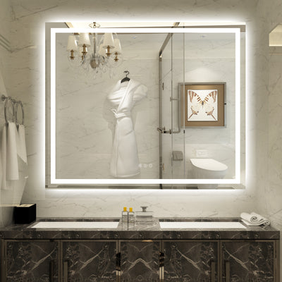 SUMERAIN 48 x 40 tommer LED baderomsspeil med lys, front- og bakbelyst, 3 fargetemperaturer trinnløs dimbar opplyst sminkespeil for vegg, duggfritt, minnefunksjon, splintfritt herdet glass