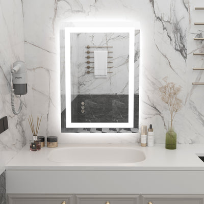 SUMERAIN 20 x 28 tommers LED baderomsspeil med lys, bakbelyst + frontbelyst dimmbart smart baderomsservantspeil for vegg, anti-dugg, 3 fargetemperaturer, minnefunksjon, herdet glass