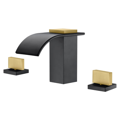 SUMERAIN 8" bredt badekran, 3-hulls fossefall vaskekran, svart og gull finish