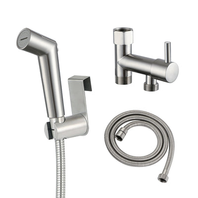 Bidet-sprøyte for toalett, trykkjusterbar bidetstav, dobbel avstengningsmessingventil, børstet nikkel