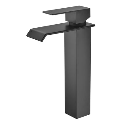 Enkeltgrep fossefall matt svart baderomsarmatur, enkelt hull moderne design servantarmatur